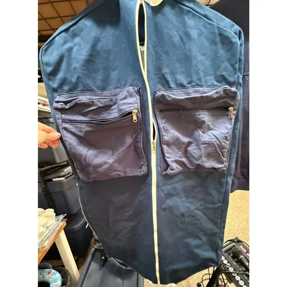 Monogrammed Garment Bag JKM Navy Travel Suit Storage Bag Zippered With Pockets